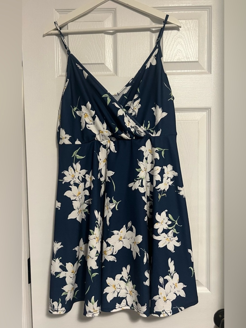 Navy Floral V-Neck Spaghetti Strap Dress